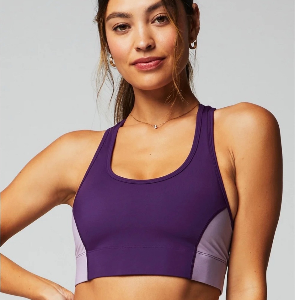 Fabletics Purple Racerback Sports Bra with Color Blocking